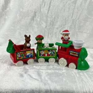 Fisher-Price Little People Christmas Train Santa Elf Reindeer 3-Car Holiday Set